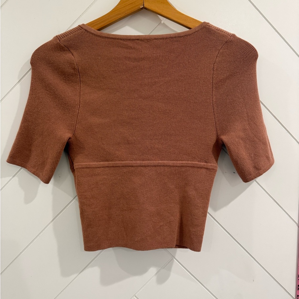 FREE PEOPLE Teagan Swit Short sleeve sweater shirts in Latte Sz S NWOT - Picture 7 of 9